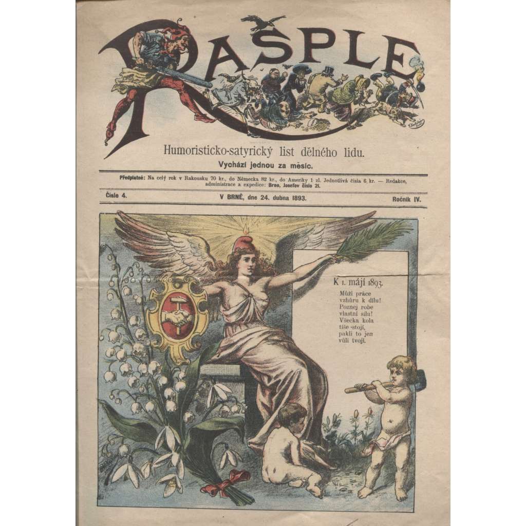 Časopis: Rašple, číslo 4., ročník IV./1893. Humoristicko-satyrický list dělného lidu