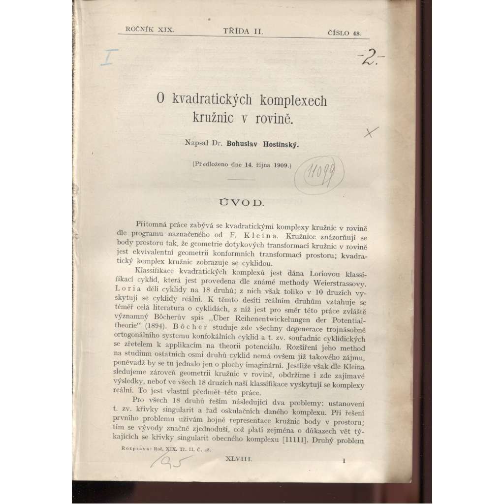 O kvadratických komplexech kružnic v rovině (matematika, geometrie)