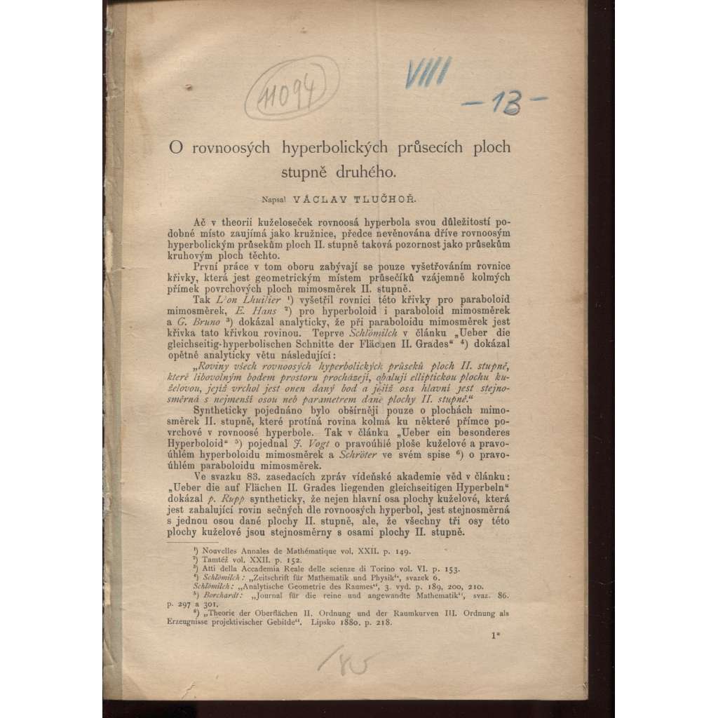 O rovnoosých hyperbolických průsecích ploch stupně druhého (matematika, geometrie)