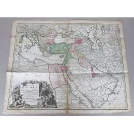 Imperium Turcicum in Europa, Asia et Africa. Regiones Proprias, Tributarias, Clientelares sicut et omnes ejusdem [mapa; Turecko; Osmanská říše; Anatolie; Balkán; Egypt; Arábie; Sýrie; Palestina; Irák; Mezopotámie; Gruzie