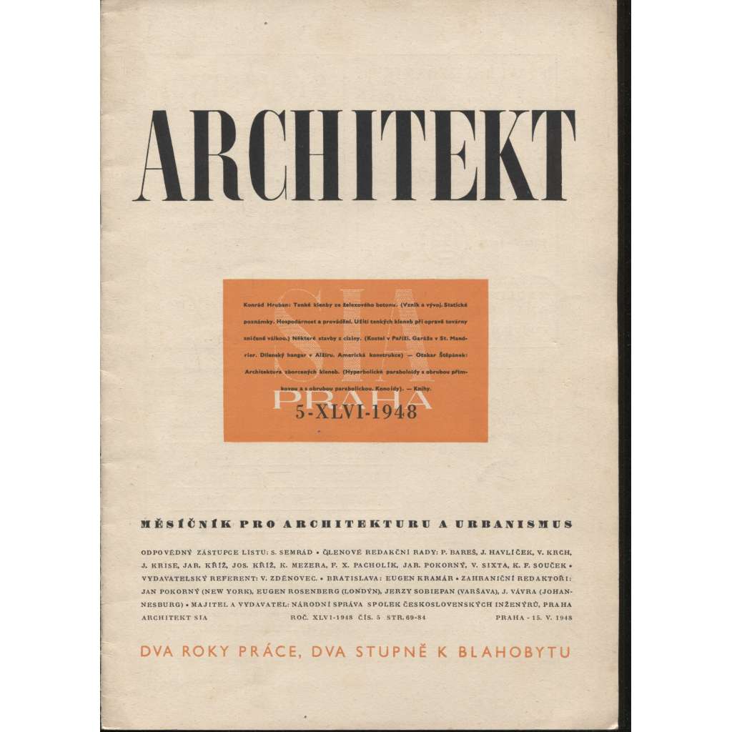 ARCHITEKT. Měsíčník pro architekturu a urbanismus, ročník XLVI./1948, číslo 5. (časopis, moderní architektura)