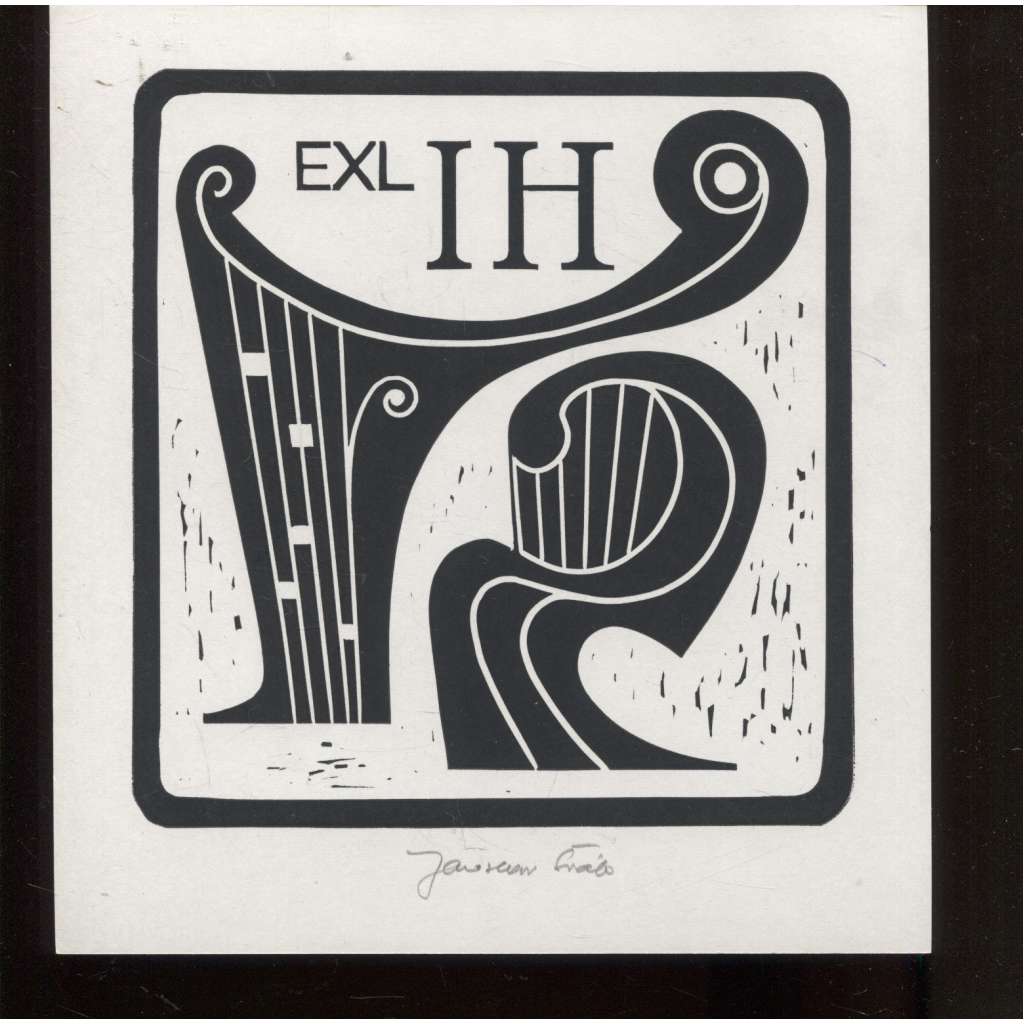 Hudební motiv (linoryt, Jaroslav Šváb) - signováno EX LIBRIS Ivan Hrdina