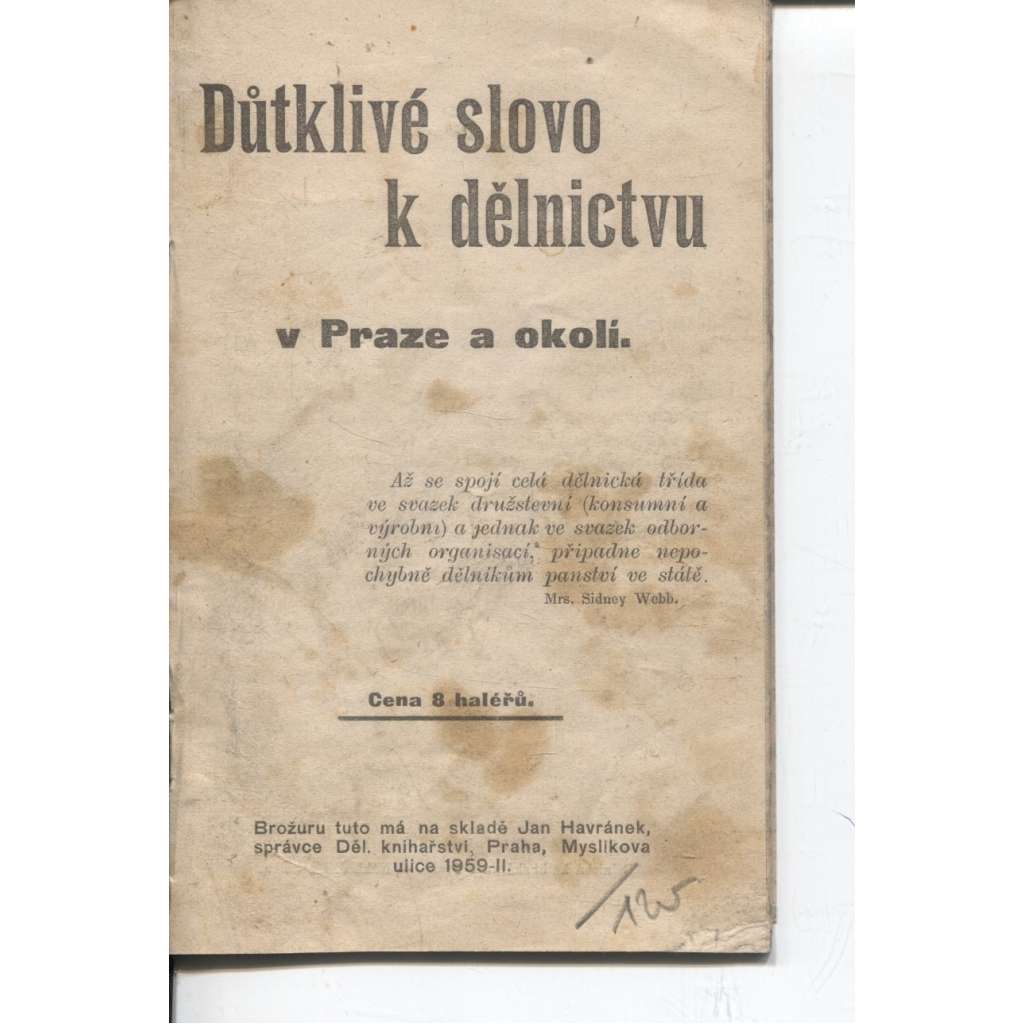 Důtklivé slovo k dělnictvu v Praze a okolí (Praha ,levicová literatura ,dělníci ,socialismus]