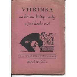 Vitrinka na krásné knihy, vazby a jiné hezké věci, ročník IV., číslo 1.-6./1926-1927 (List knižní kultury, dřevoryt František Kobliha)