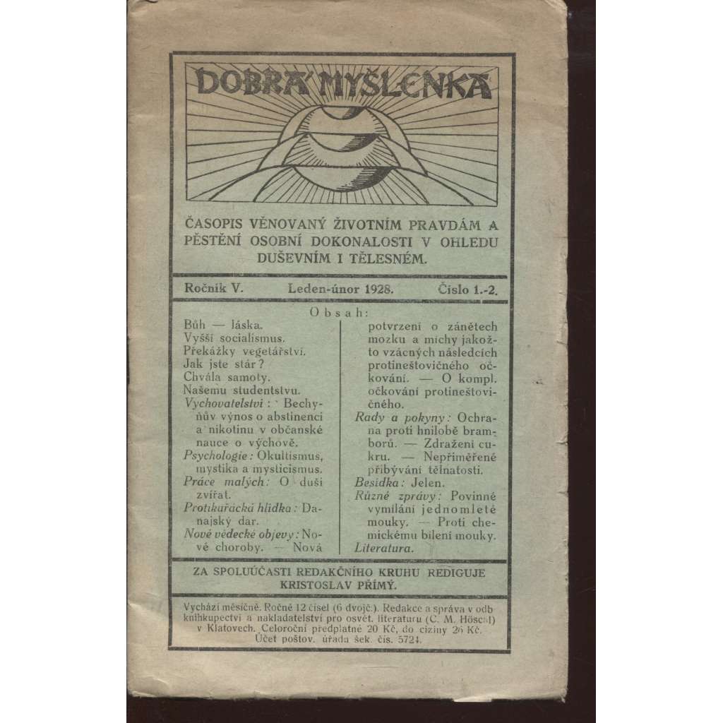 Dobrá myšlenka, ročník V., číslo 1.-8., a 11.-12/1928 (nekompletní ročník, časopis)