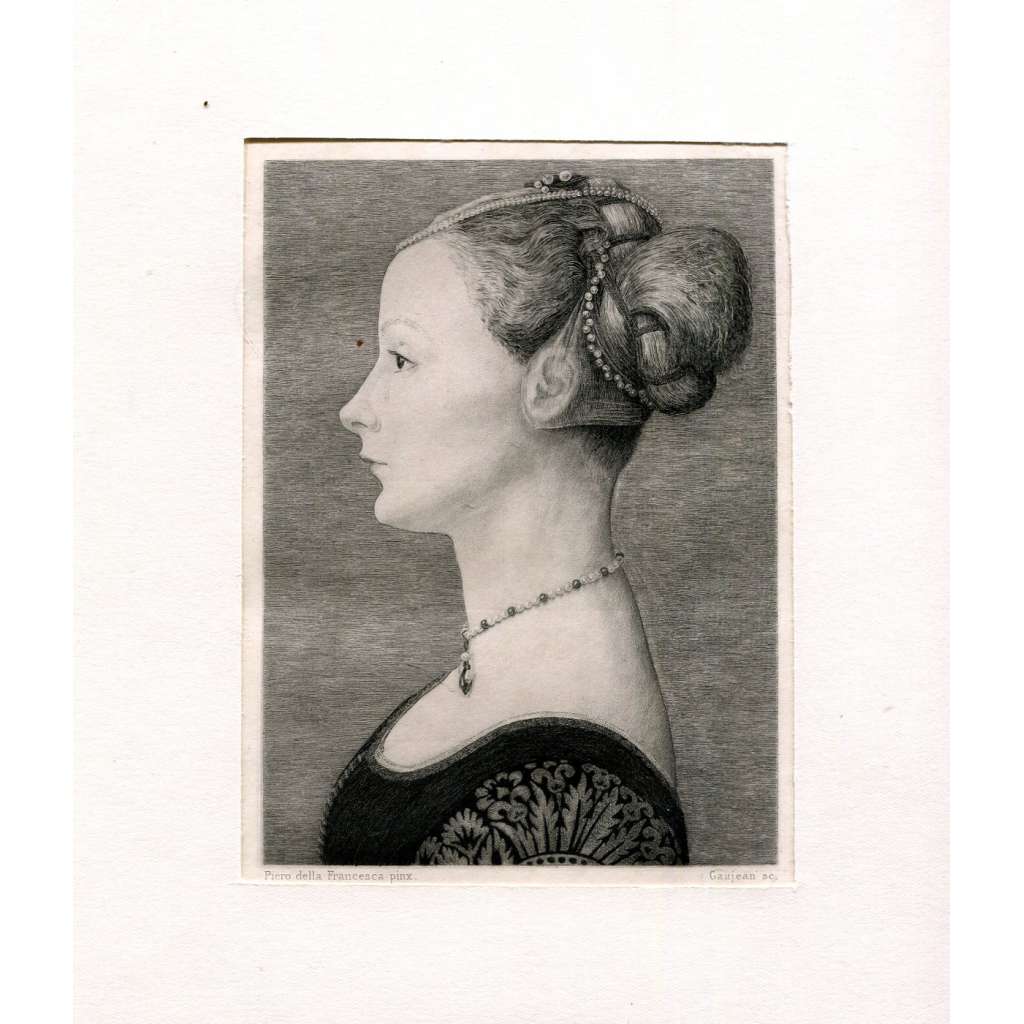 Eugene Gaujean - Portrait de femme du XVe siècle [1870-1900; Portrét dámy 15. století; lept; grafika; umění; renesance]