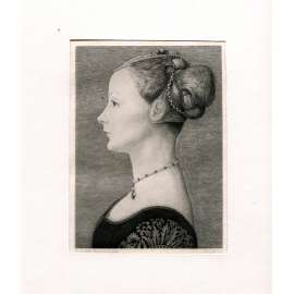 Eugene Gaujean - Portrait de femme du XVe siècle [1870-1900; Portrét dámy 15. století; lept; grafika; umění; renesance]