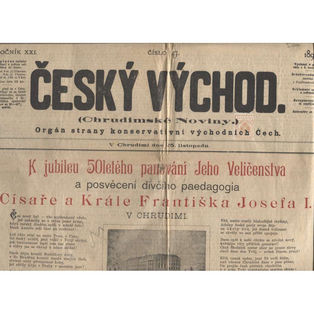 Český východ. Chrudimské noviny, ročník XXI., číslo 47/1898 (Chrudim)