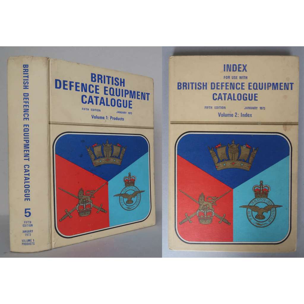 British Defence Equipment Catalogue, Fifth Edition, January 1973, Volume 1. Products and Volume 2: Index [Katalog britského zbrojního materiálu, 5. vydání, 1973; Velká Británie, vojenství, vojenská výstroj a výzbroj, technika] 2 SVAZKY