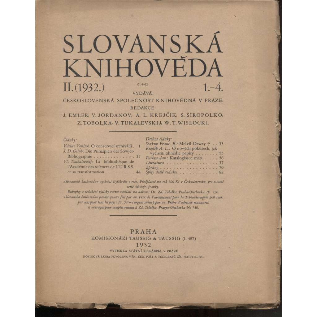 Slovanská knihověda II.(1932), 1.-4.