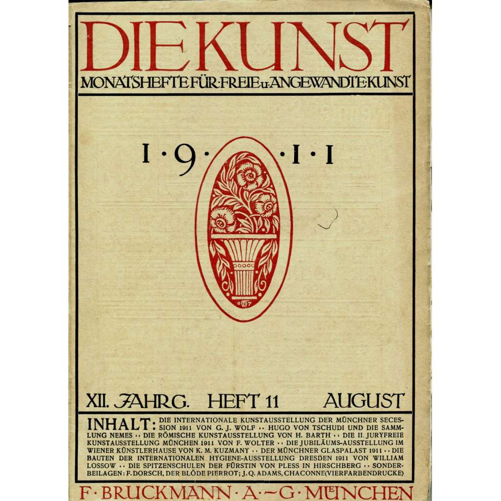 Die Kunst. Monatshefte für freie und angewandte Kunst. XII. Jahrgang, 1911, Heft 11 (August) [umění; secese; časopis]