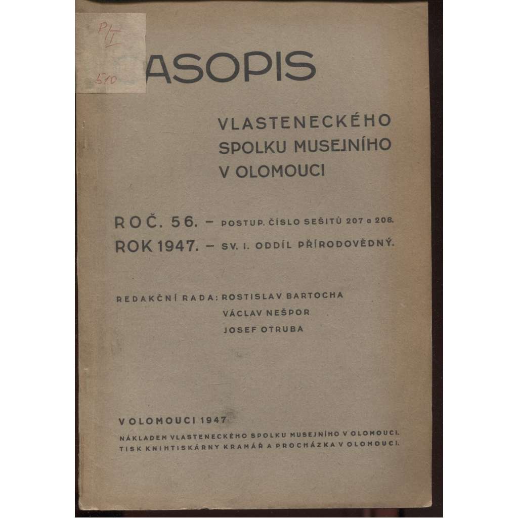 Časopis Vlasteneckého spolku musejního v Olomouci, ročník 56/1947 (Olomouc)