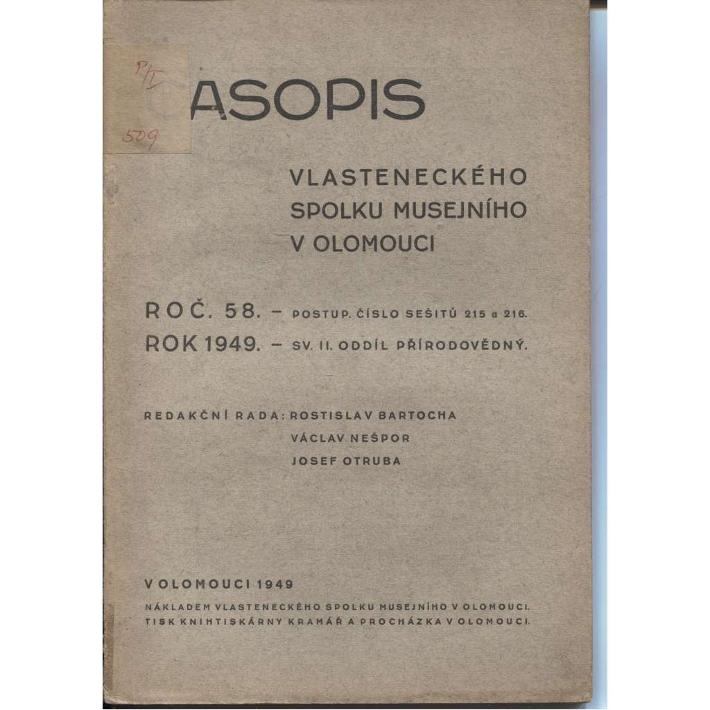 Časopis Vlasteneckého spolku musejního v Olomouci, ročník 58/1949 (Olomouc)