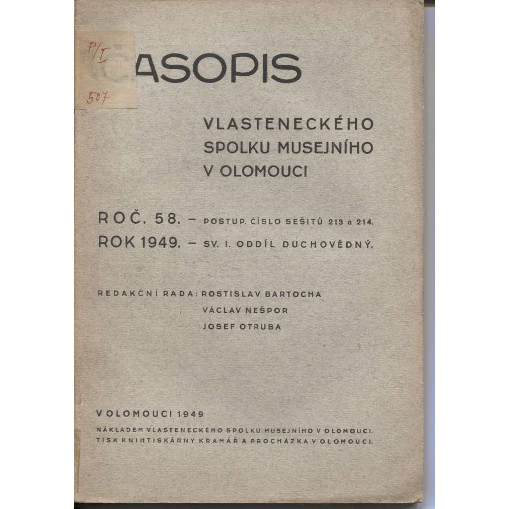 Časopis Vlasteneckého spolku musejního v Olomouci, ročník 58/1949 (Olomouc)