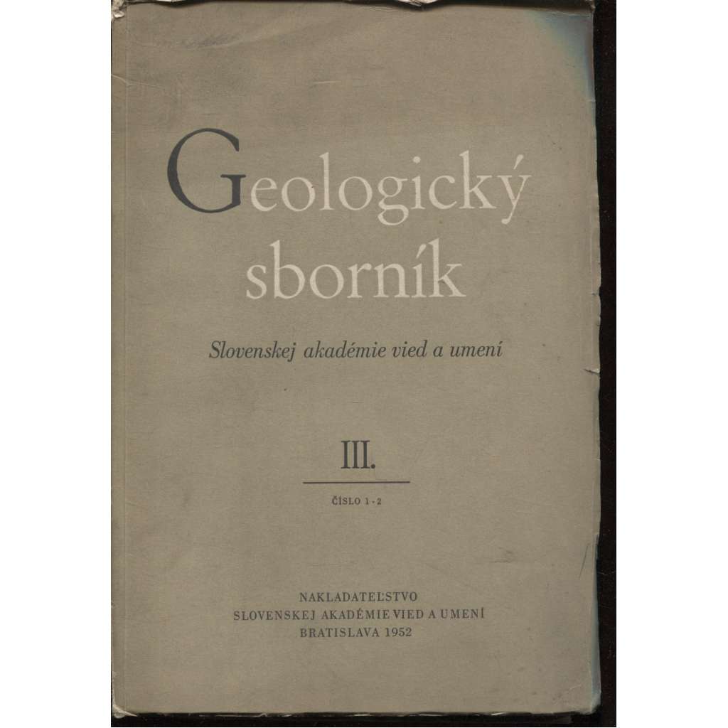 Geologický sborník Slovenskej akadémie vied a umení III. (text slovensky)