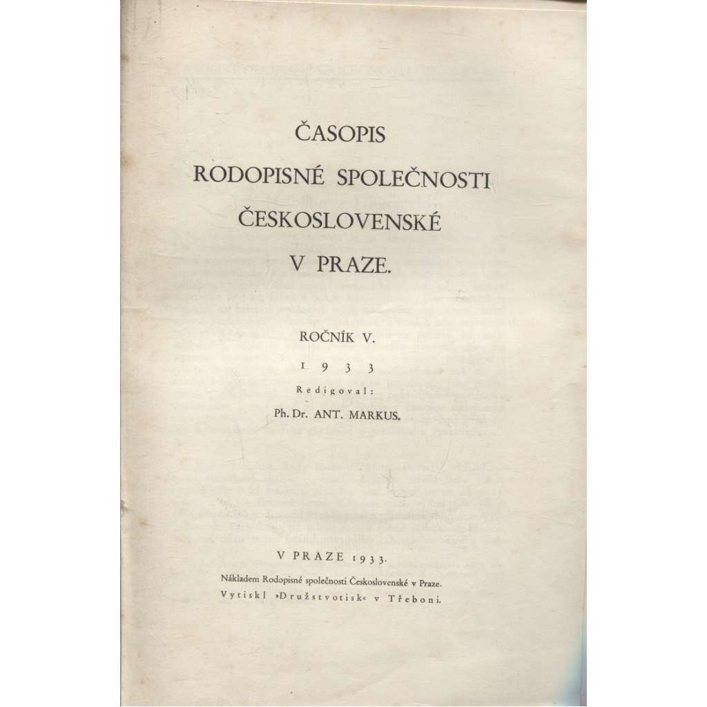 Časopis Rodopisné společnosti československé v Praze, ročník V./1933