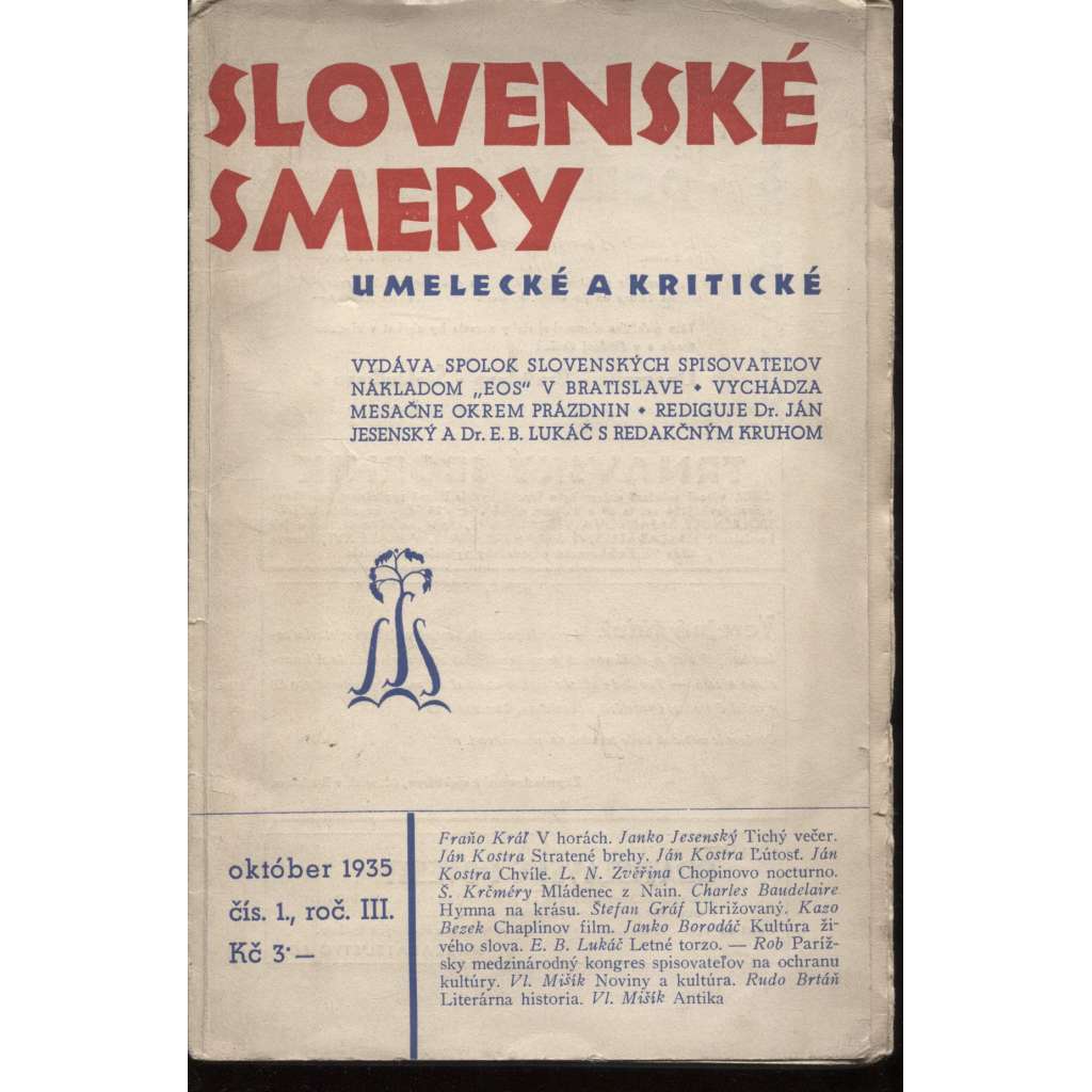 Slovenské smery umelecké a kritické, ročník III., číslo 1./1935