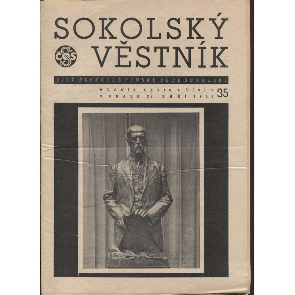Sokolský věstník (noviny 1937, úmrtí T. G. Masaryk, prezident)