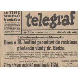 Telegraf (noviny 1937, úmrtí T. G. Masaryk, prezident)