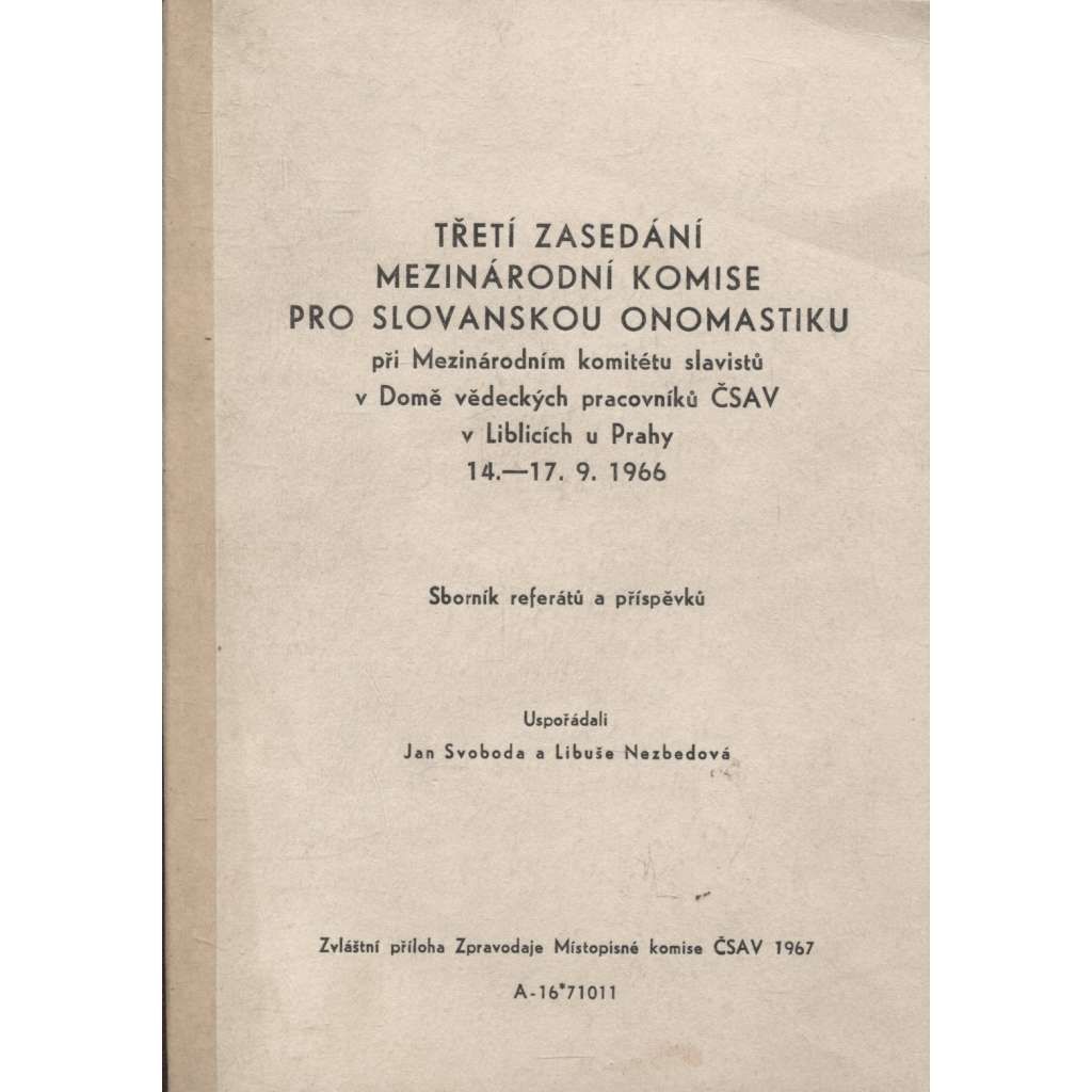 Třetí zasedání Mezinárodní komise pro slovanskou onomastiku
