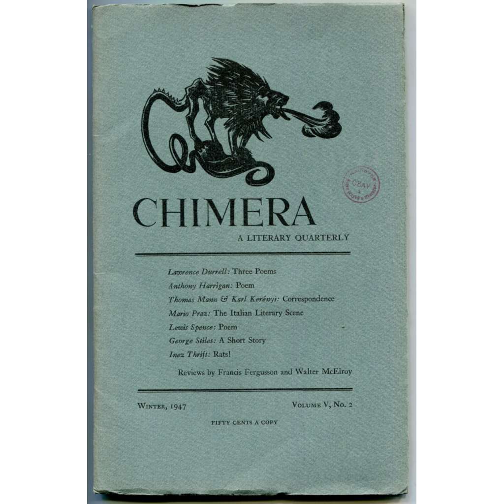 Chimera. A Litterary Quarterly. Volume V, No. 2, Winter 1947 [literární časopisy, literární věda, literatura 40. let 20. století]