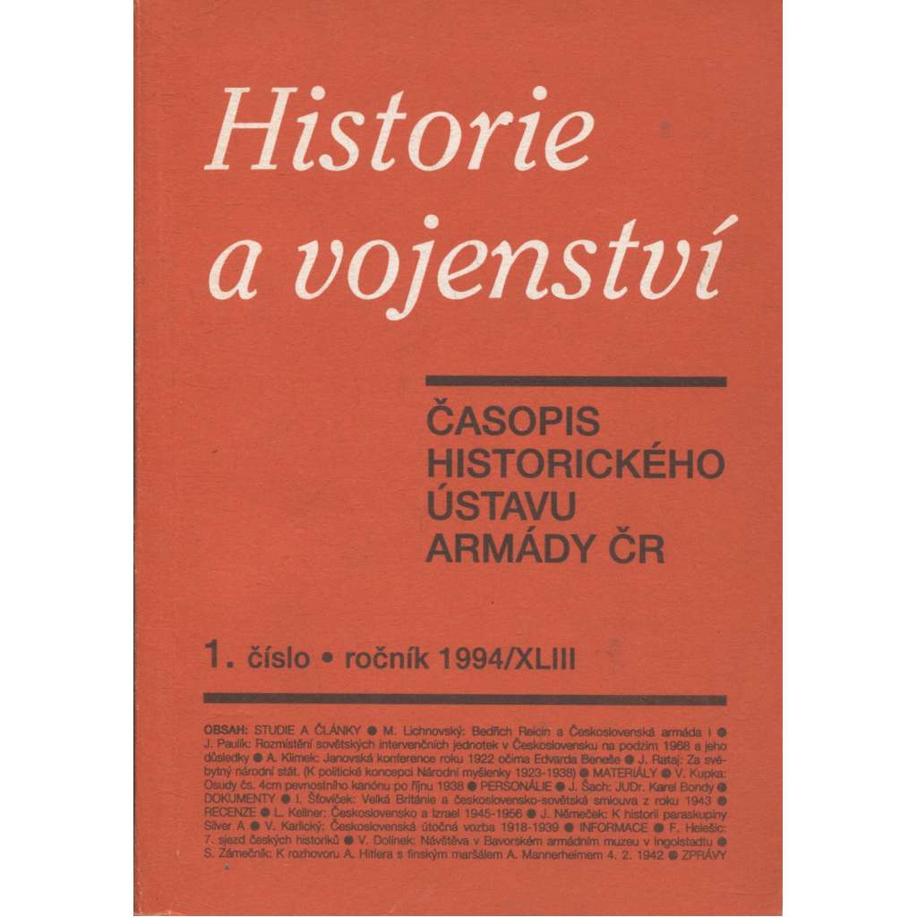 Historie a vojenství, číslo 1, ročník XLIII/1994