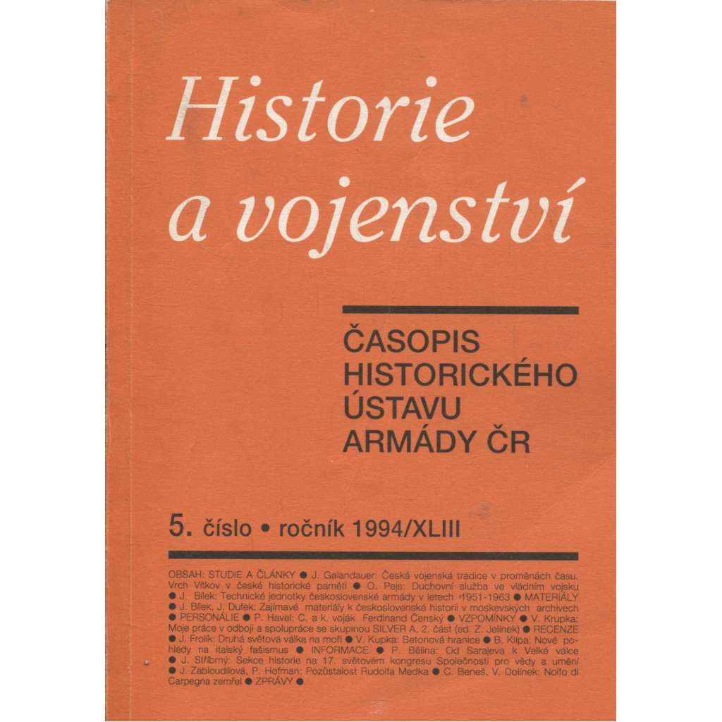 Historie a vojenství, číslo 5, ročník XLIII/1994