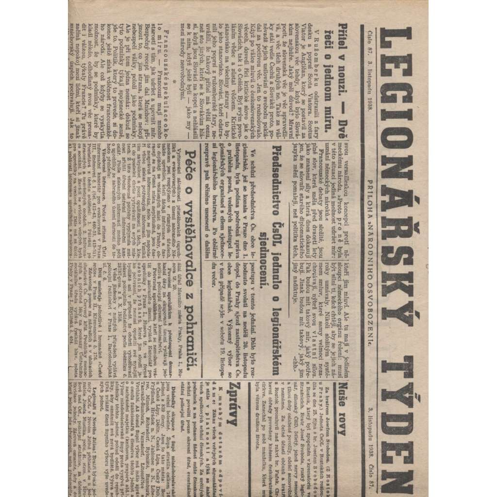 Legionářský týden (3. 11. 1938) - 1. republika, noviny