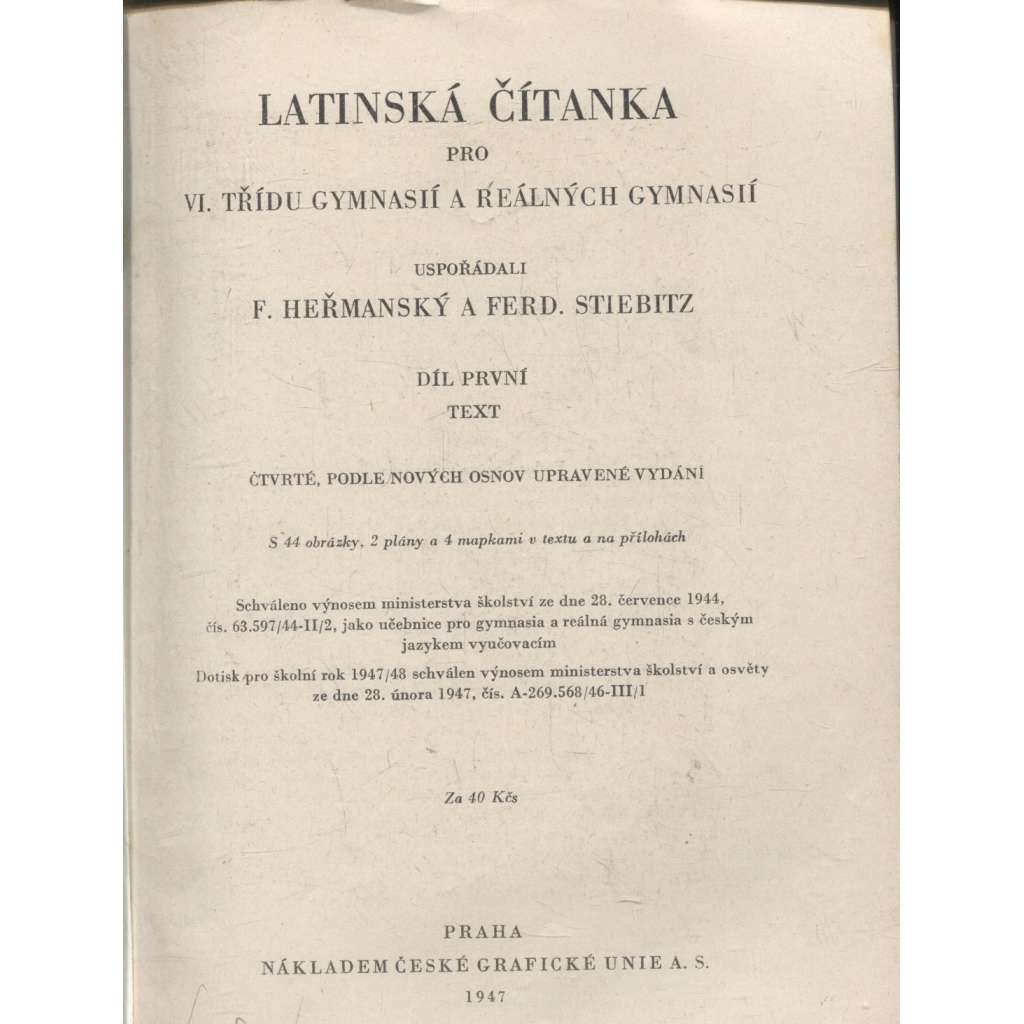 Latinská čítanka pro VI. třídu gymnasií a reálných gymnasií