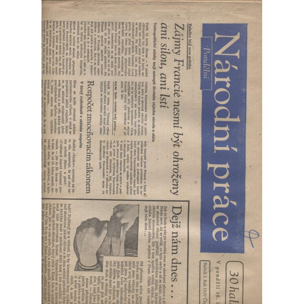 Národní práce (1939, noviny, protektorát, Mnichov) 10 čísel novin