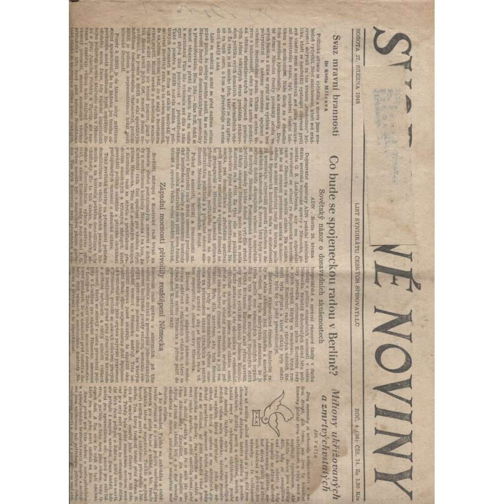 Svobodné noviny (noviny 1947-1948) - 4 kusy