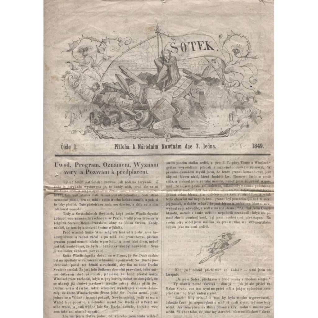 Šotek, číslo 1., 2., 4.-6., 8., 10. a 11. Příloha k Národním novinám - 1849 (8 kusů)