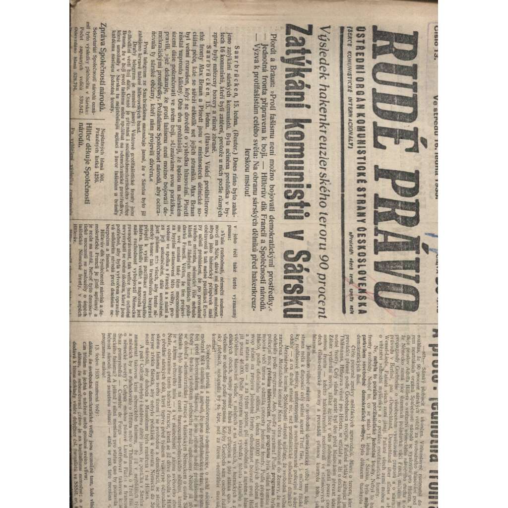 Rudé právo (16.1.1935) - 1. republika, staré noviny