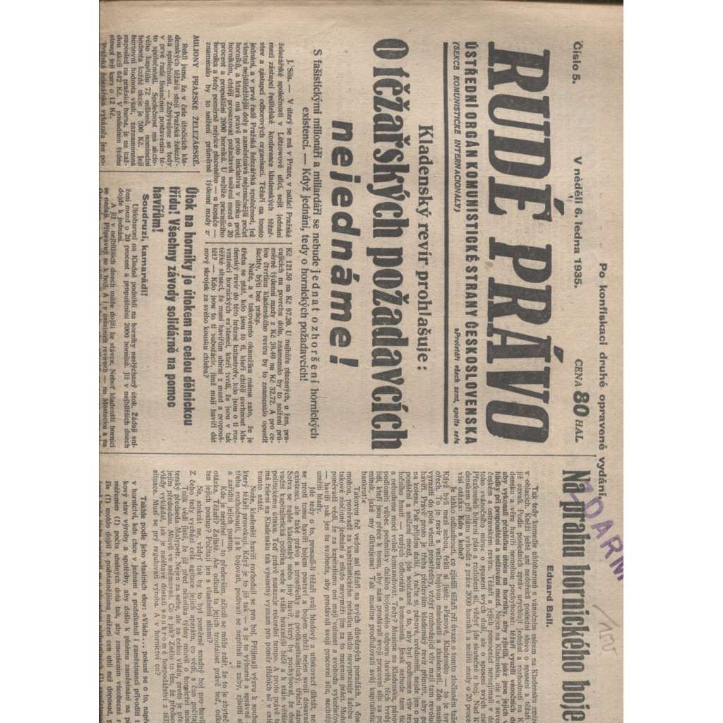 Rudé právo (6.1.1935) - 1. republika, staré noviny