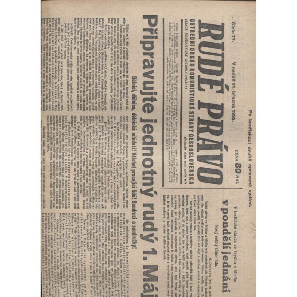Rudé právo (31.3.1935) - 1. republika, staré noviny