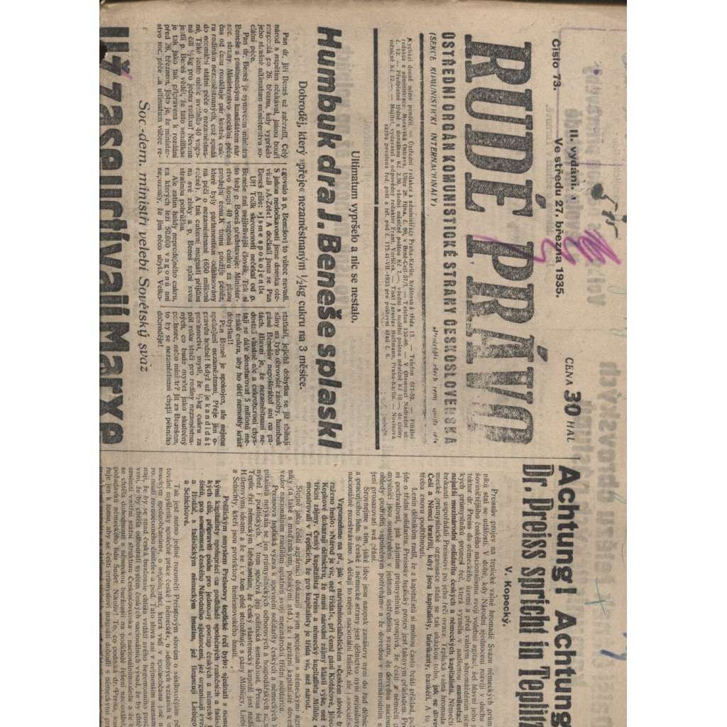 Rudé právo (27.3.1935) - 1. republika, staré noviny