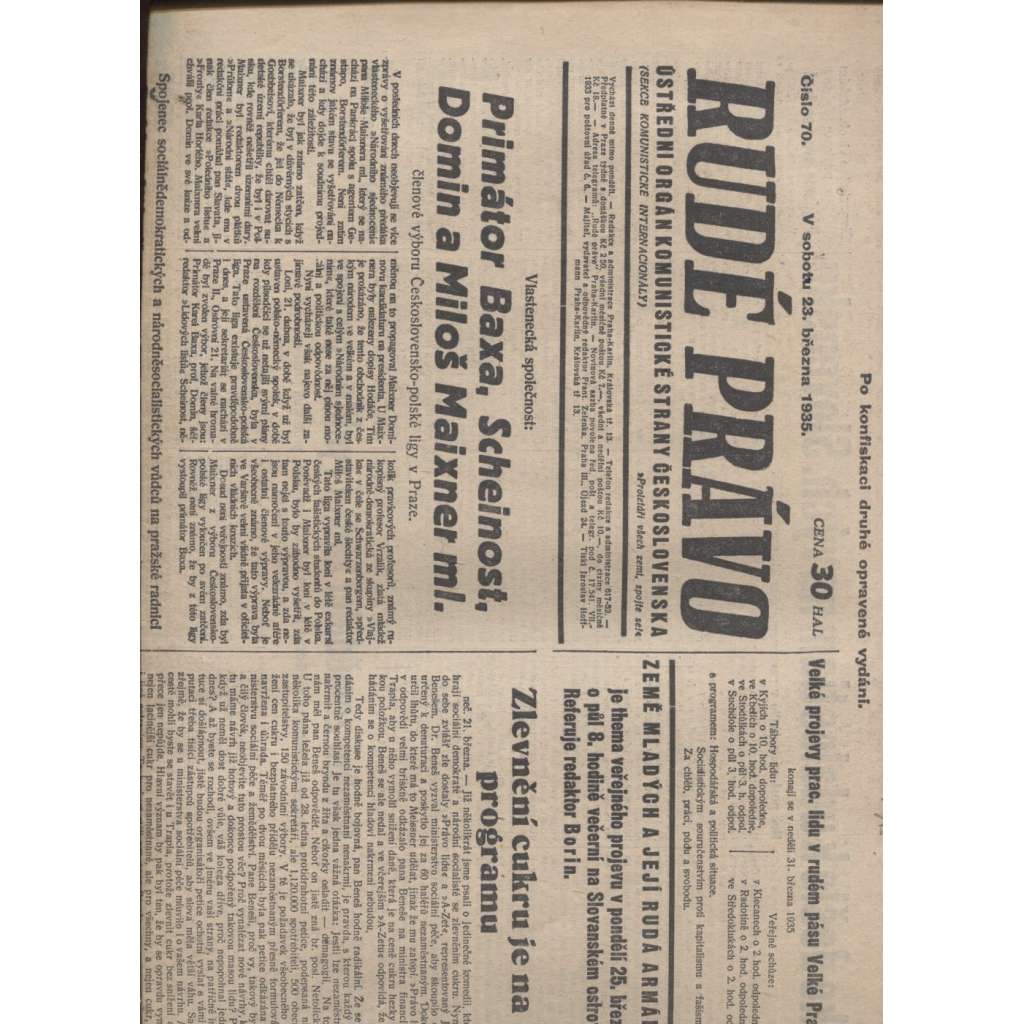 Rudé právo (23.3.1935) - 1. republika, staré noviny