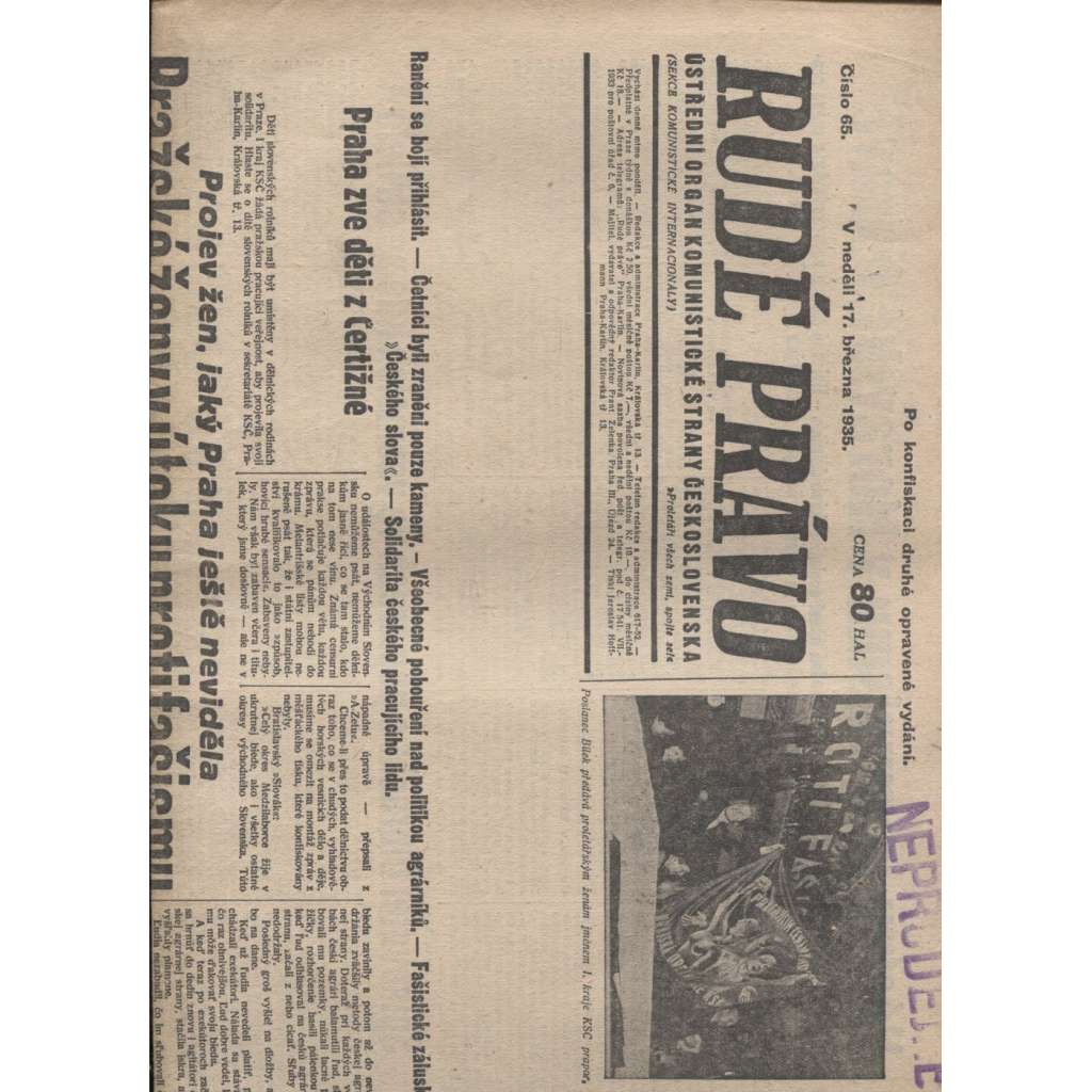 Rudé právo (17.3.1935) - 1. republika, staré noviny