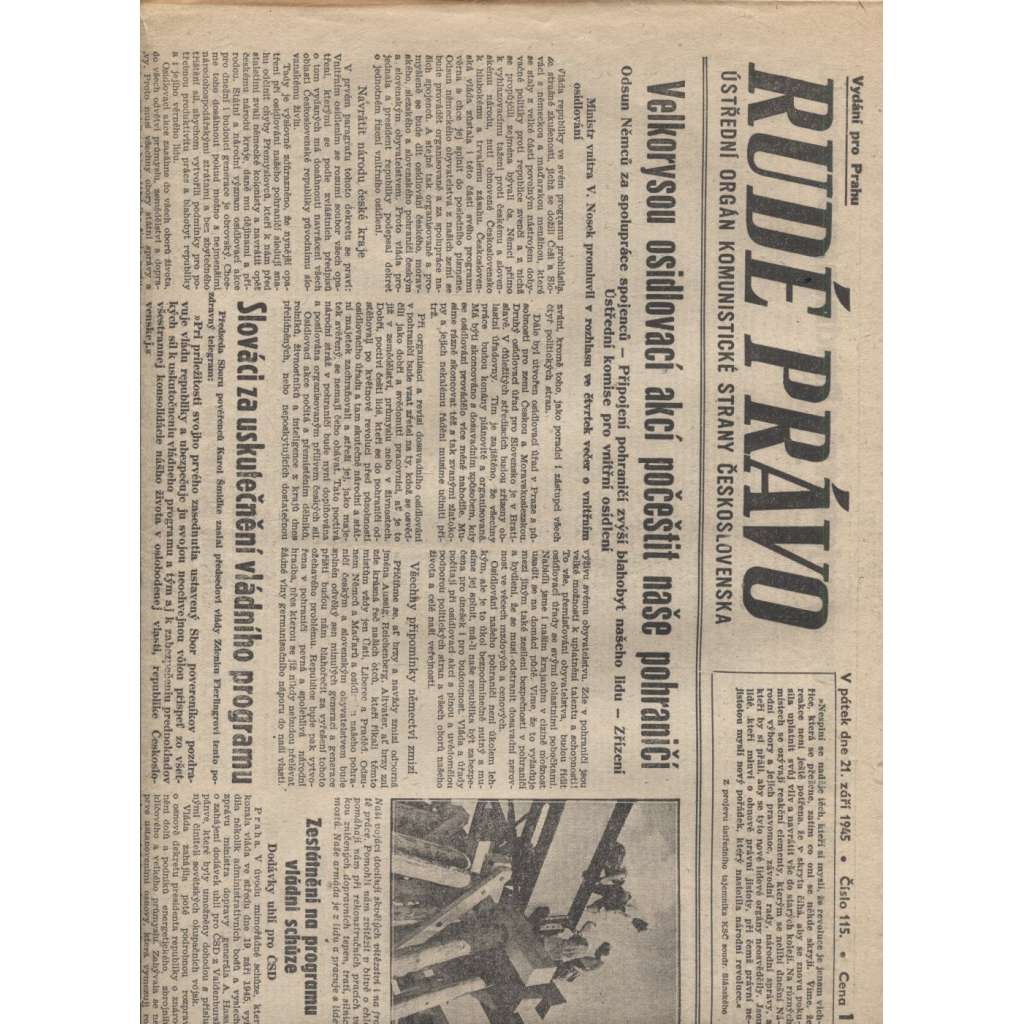 Rudé právo (21.9.1945) - staré noviny