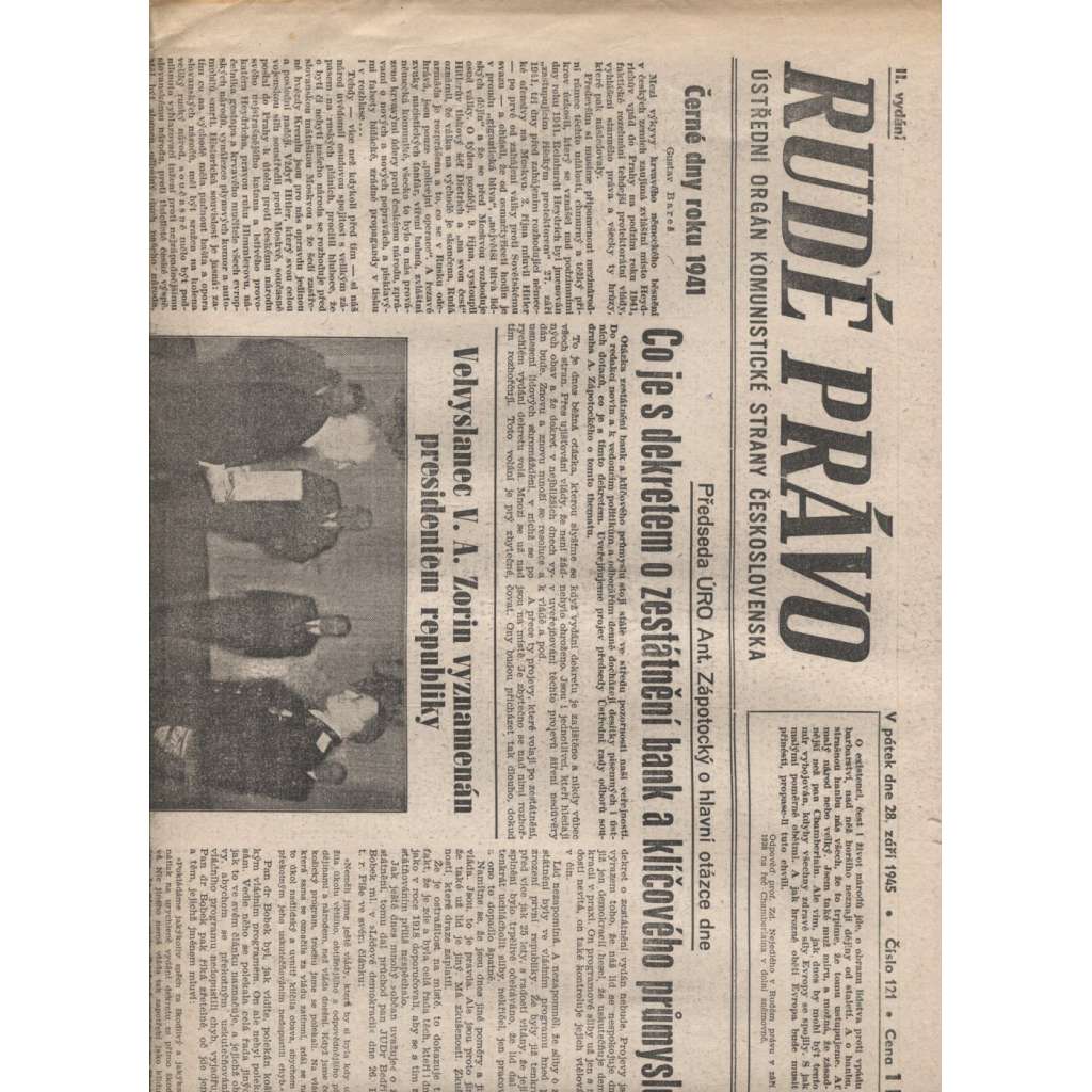Rudé právo (28.9.1945) - staré noviny