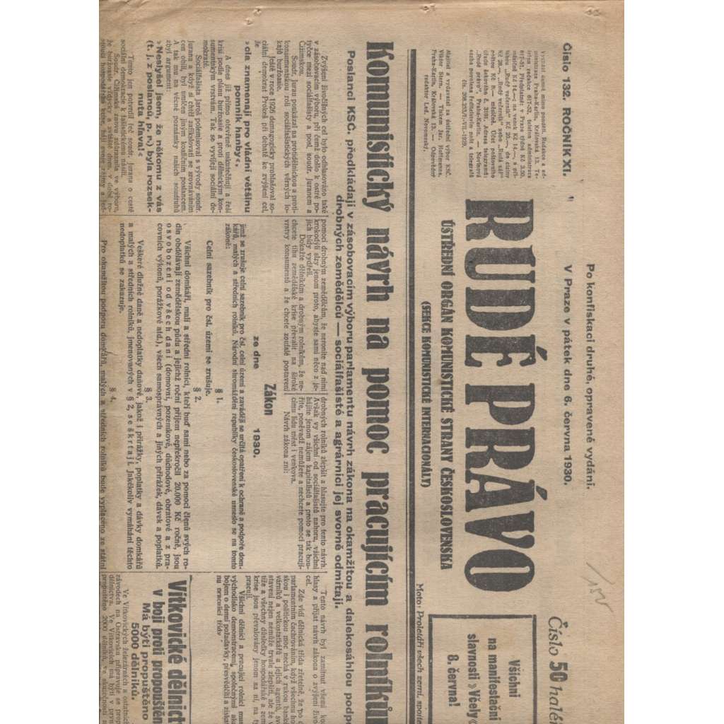 Rudé právo (6.7.1930) - 1. republika, staré noviny