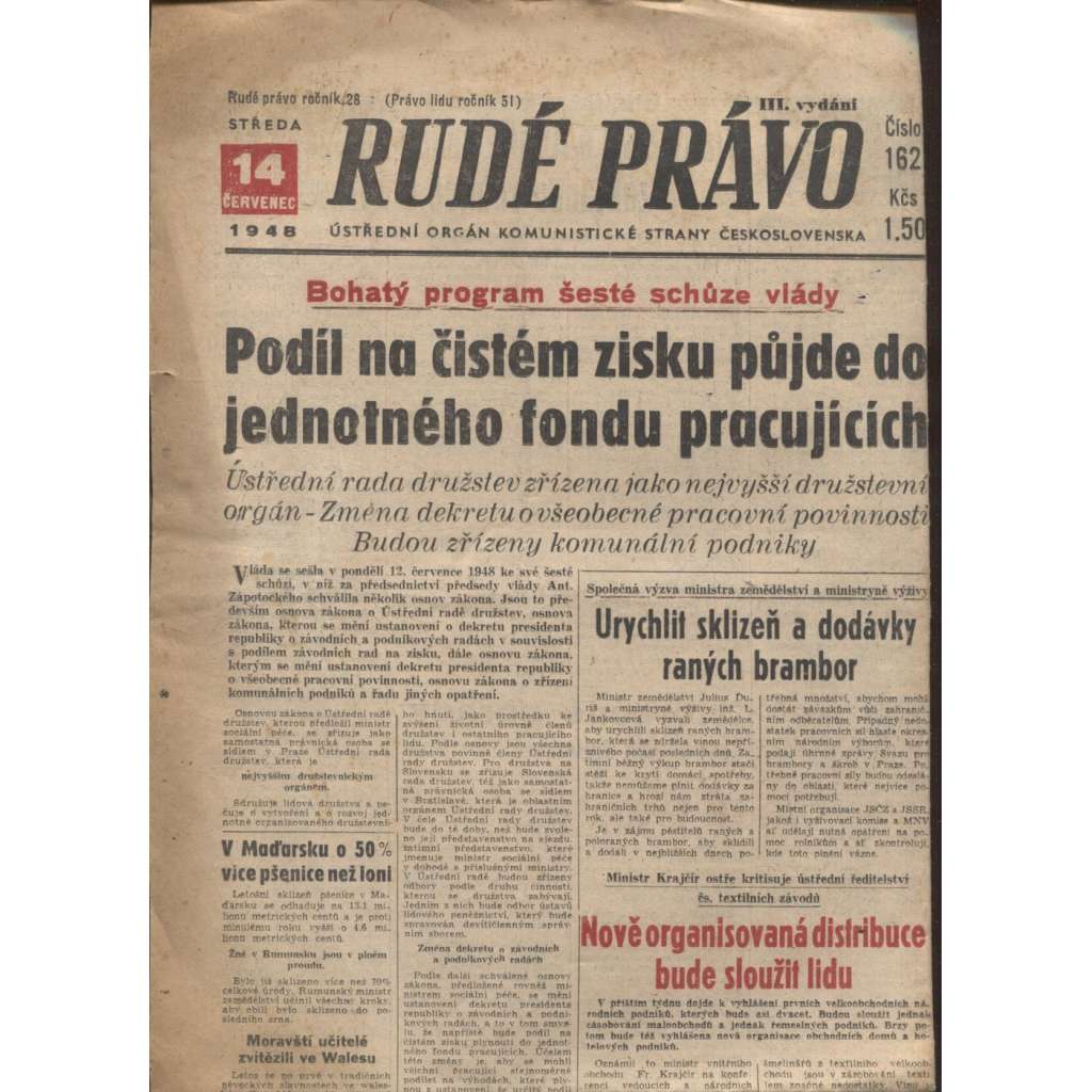 Rudé právo (14.7.1948) - staré noviny