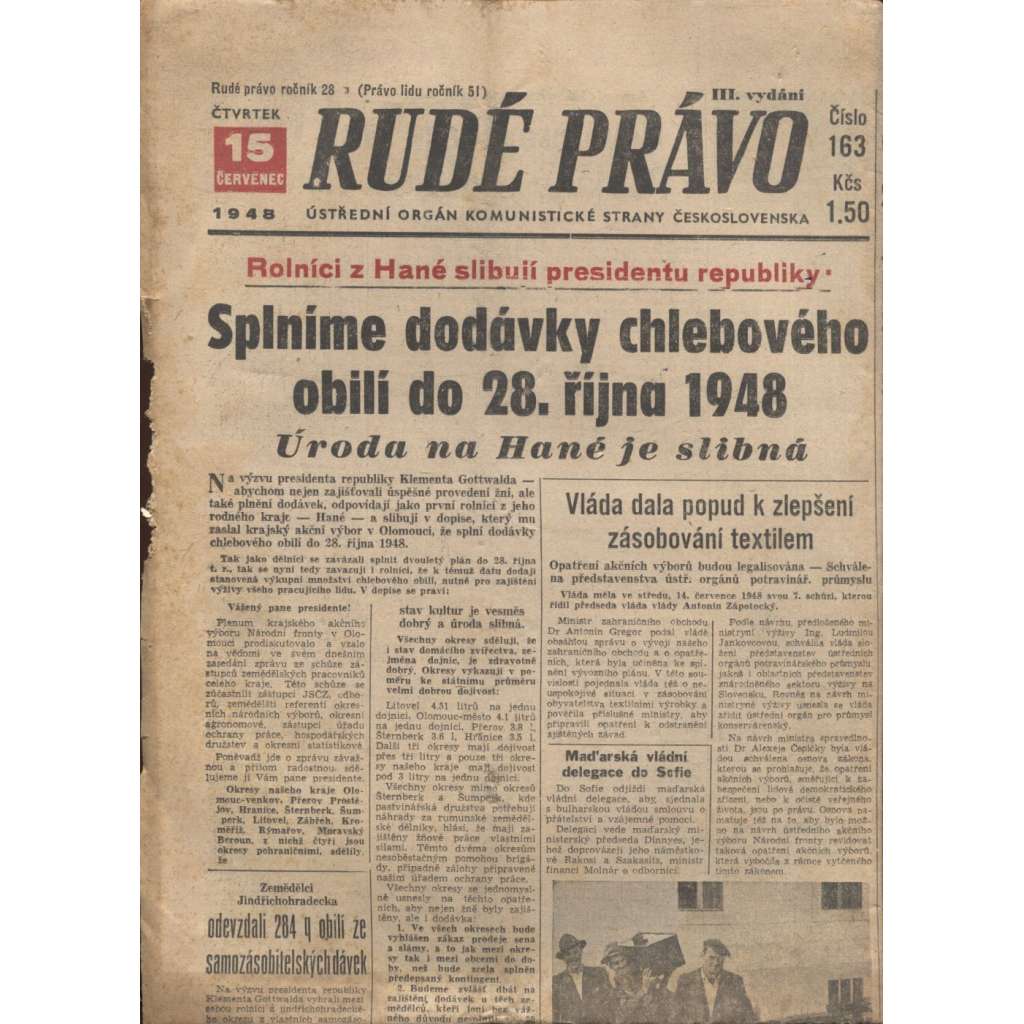 Rudé právo (15.7.1948) - staré noviny
