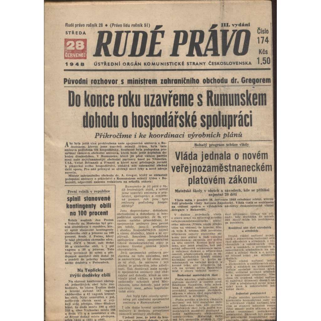 Rudé právo (28.7.1948) - staré noviny