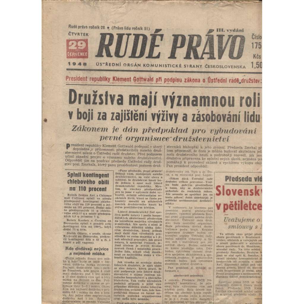 Rudé právo (29.7.1948) - staré noviny