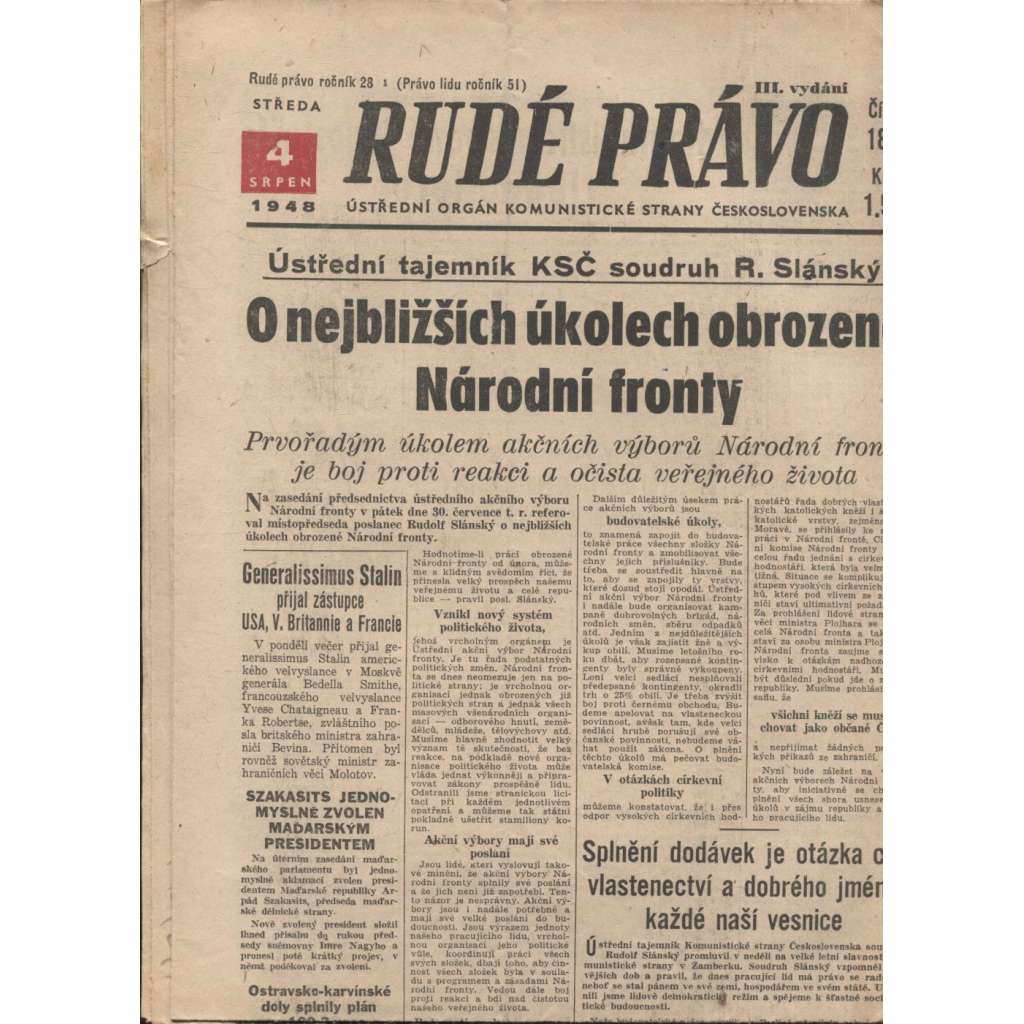 Rudé právo (4.8.1948) - staré noviny