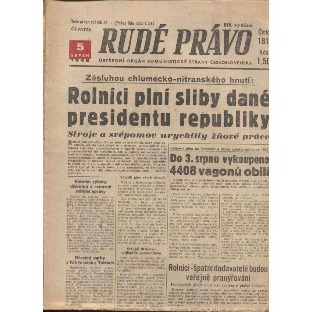 Rudé právo (5.8.1948) - staré noviny