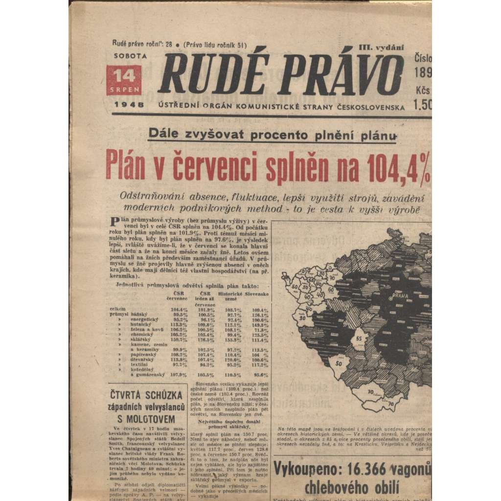 Rudé právo (14.8.1948) - staré noviny