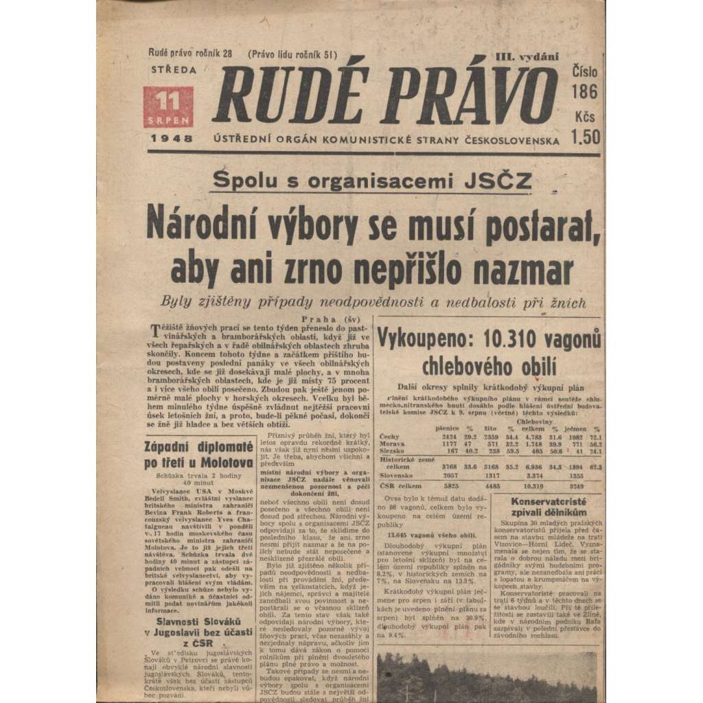 Rudé právo (11.8.1948) - staré noviny