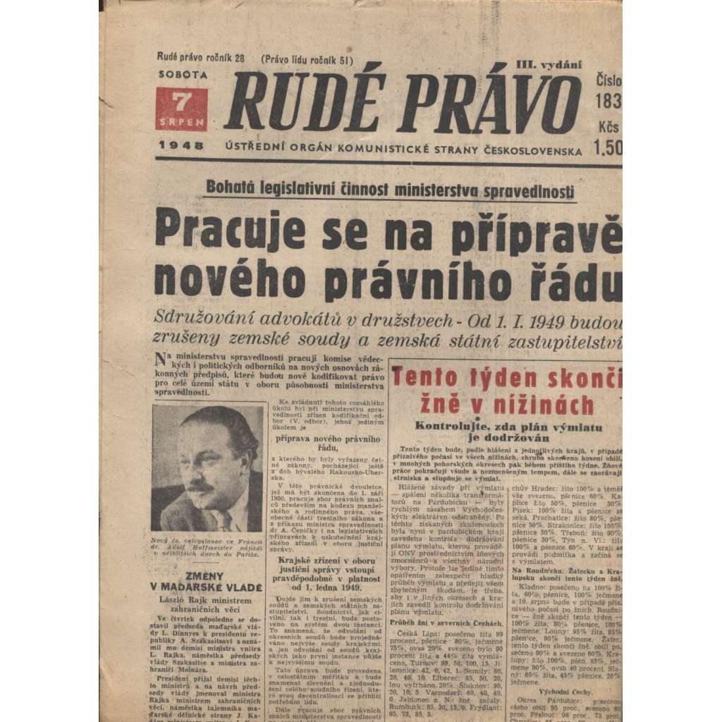 Rudé právo (7.8.1948) - staré noviny